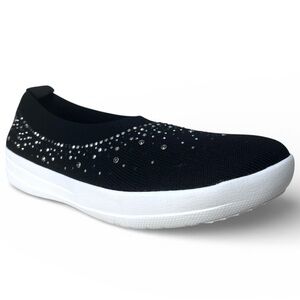 NIB FitFlop Uberknit Ombre Crystal Slip-On Ballerina Ballet Flats Black US 8.5